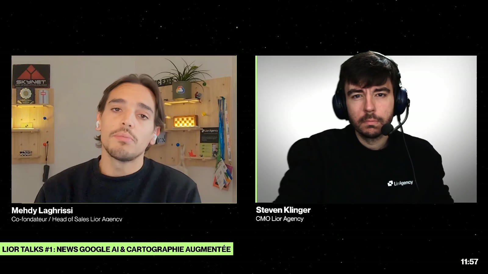 Plateau du Lior Talks #1, avec les deux intervenants en médaillon, leurs bandeaux nominatifs et le titre de l’épisode incrusté.