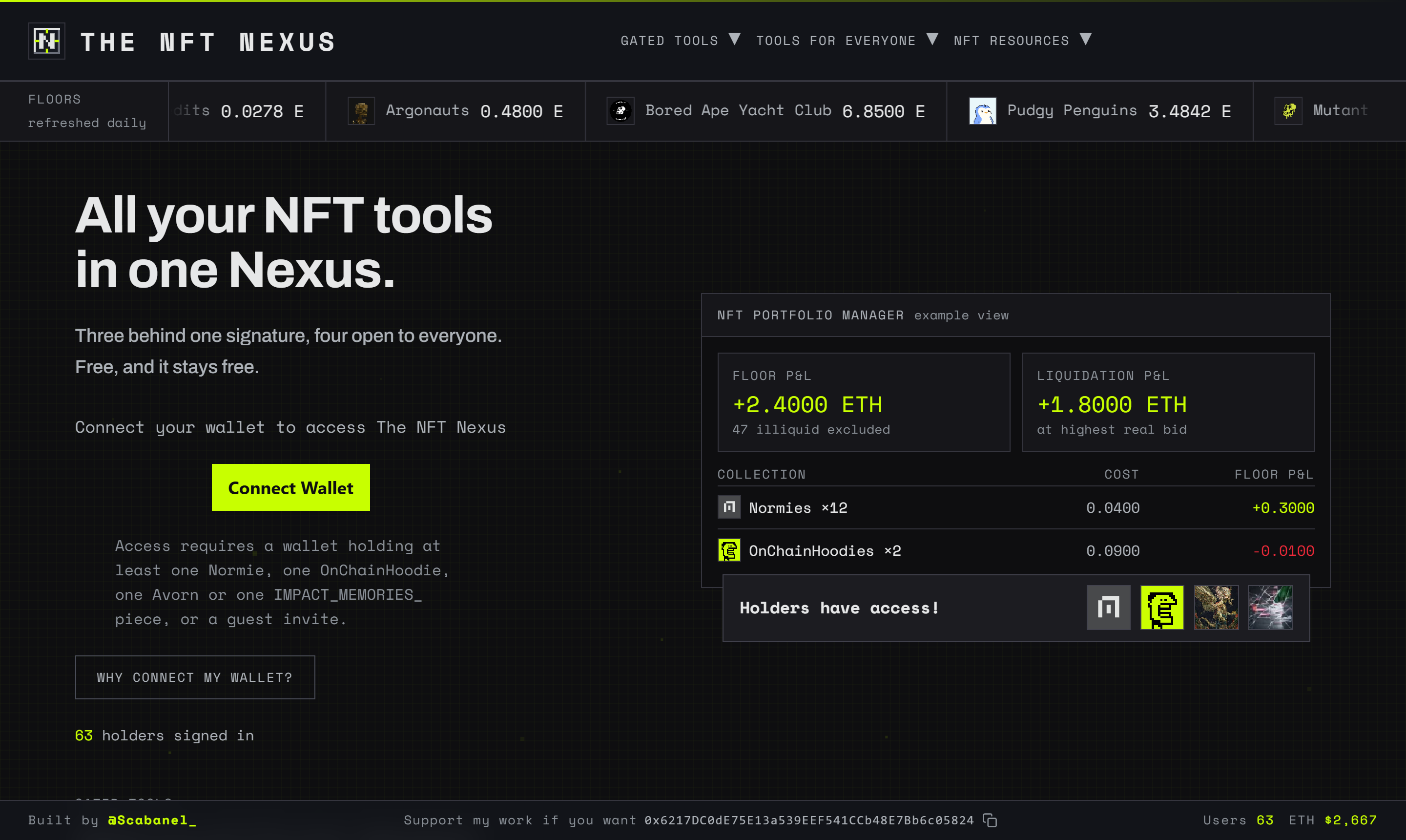 Page d'accueil de NFT Nexus